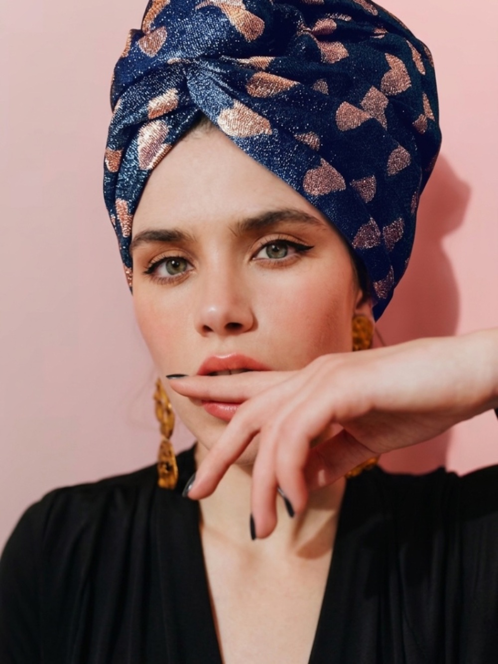 ✨ GUCCI Midnight Blue Metallic Heart Turban Headwrap | Box & Receipt
